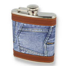Peterson 6oz Blue Denim Jeans Bound Hip Flask FLA137