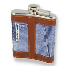 Peterson 6oz Blue Denim Jeans Bound Hip Flask FLA137