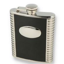 Peterson 6oz Black Leather Bound Hip Flask With Engraving Plaque FLA141