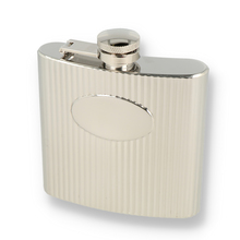 Peterson 6oz Chrome Vertical Lines Hip Flask With Engraving Plaque FLA145