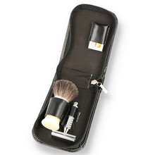 Pure Badger Hair Shaving Travel Set With Leather Case
