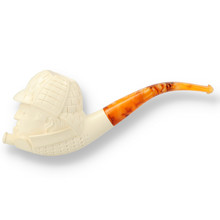 Levent Hand Carved Block Meerschaum Pipe Character Large Sherlock Holmes 312