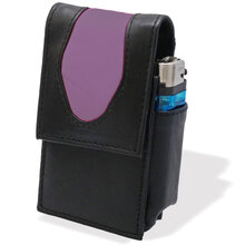 CP6108 Black & Lilac Leather SK & KS Cigarette Packet Case & Lighter