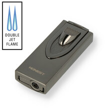 Honest Hawthorn Gunmetal Twin Jet Flame Cigar Lighter with Punch BCZ724-1-01