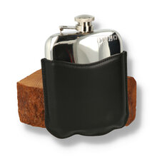 English Pewter Company 6oz Black Leather Purse and Pewter Hip Flask PLF06