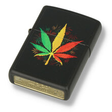 49918 Regular Rasta Black Leaf Design Engraved Zippo Lighter