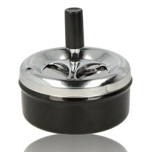 Bull Brand Budget Spinning Ashtray Black and Chrome (Windproof)