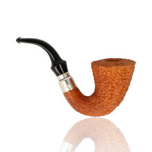 Brebbia Pipa First 1997 Rocciata Chiara rusticated briar pipe with metal band and bent acrylic stem