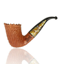 Paronelli Sandstorm Natural Intarsio artisan briar pipe with rusticated bowl and marbled acrylic stem