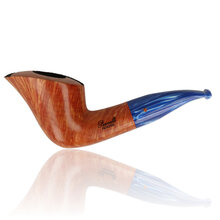 Paronelli Reverse Calabash Half Rustico briar pipe with rusticated bowl and blue acrylic stem