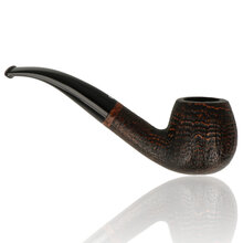 Side profile of Talamona Sabbiato S bent apple Italian briar pipe showing sandblasted bowl and curved stem