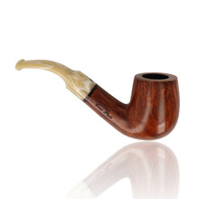 Side view of Talamona Revolution Onyx Italian bent billiard pipe showing curved stem and polished briar bowl