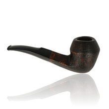 Side view of Talamona Sabbiato bent calabash pipe showing sandblasted briar texture and curved stem