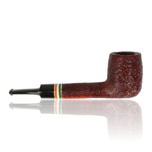 Reverse view of Peterson 2026 Sandblast 53 Lovat pipe showing textured sandblasted bowl and tricolour band