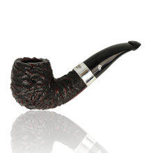 Peterson 160th Anniversary rusticated bent 2022 briar pipe with silver band and black stem