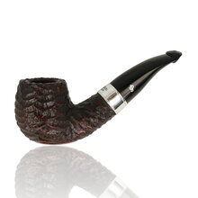 Peterson 160th Anniversary rusticated 2009 bent briar pipe with silver band and black stem
