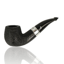 Peterson 160th Anniversary sandblasted 1272 bent briar pipe with silver band and black stem