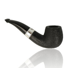 Sandblasted Peterson 1272 bent briar pipe with silver band and curved vulcanite stem