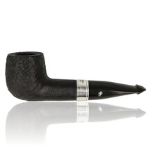 Peterson 160th Anniversary Sandblasted Straight Billiard 1532 briar pipe with textured black finish, silver band, and straight vulcanite stem shown from multiple angles.