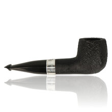 Peterson 160th Anniversary Sandblasted Straight Billiard 1532 briar pipe with textured black finish, silver band, and straight vulcanite stem shown from multiple angles.