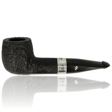 Peterson 1540 sandblasted straight billiard briar pipe with silver band and black fishtail stem