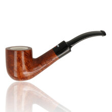 Profile view of the Dr. Plumb 4598-06 tobacco pipe, featuring a polished briar finish, bent saddle stem, and meerschaum-lined interior.