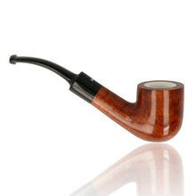 Profile view of the Dr. Plumb 4598-06 tobacco pipe, featuring a polished briar finish, bent saddle stem, and meerschaum-lined interior.