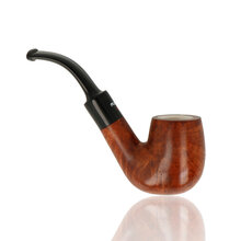 Side profile of Dr Plumb bent billiard pipe showing curved vulcanite stem and briar bowl