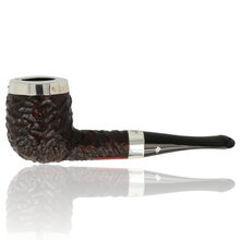 Rustic Peterson house pipe with silver rim cap and long stem