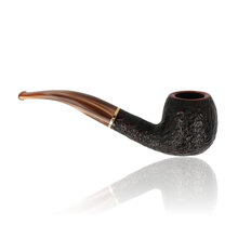 A straight Apple briar pipe in a black sandblast finish with smooth red bowl rim