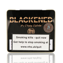Tin of Drew Estate Blackened M81 Maduro cigars with black and gold packaging