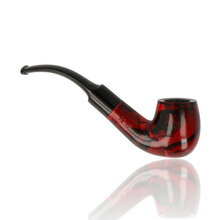 opposite angle of a small bent billiard made from pearwood in a red camo finish