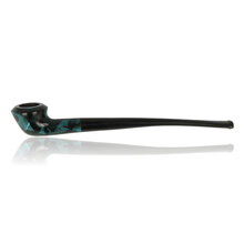 a curved calabash reading pipe in a turquoise marbled finish