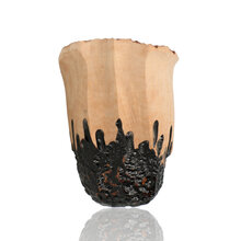 Close-up of Erik Nørding Signature Rustic Freehand 167 bowl showing natural briar surface and black carved rustication detail