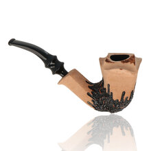 Handmade Danish Erik Nørding Signature Rustic pipe featuring a tall natural briar bowl and black acrylic stem
