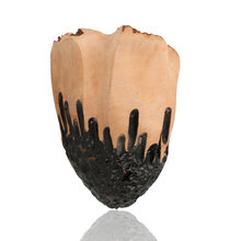 Close-up of Erik Nørding Signature Rustic Freehand 171 with faceted bowl and black acrylic stem