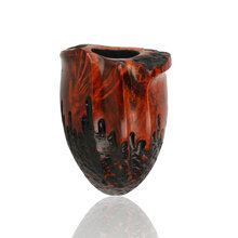 Close-up of Erik Nørding Freehand Rustic 172 showing angular bowl, rustic detailing and black acrylic stem