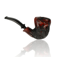 Handmade Danish freehand pipe by Erik Nørding featuring rich red grain and black acrylic stem
