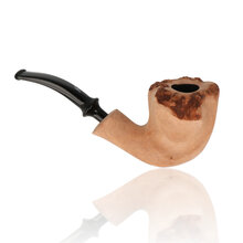 Handmade Erik Nording freehand pipe featuring a tall natural briar bowl with rustic plateau top