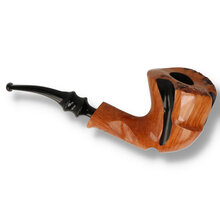 Handmade Danish freehand pipe with plateau rim, polished briar bowl and black acrylic stem