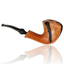 Handmade Danish freehand briar pipe with plateau rim and black acrylic stem