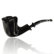 Erik Nørding Ebony Briar Line Freehand Pipe 701 with polished black finish and carved bowl panels