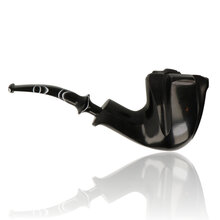 Handmade Danish freehand briar pipe featuring ebony finish, plateau rim and black acrylic stem