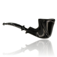 Handmade Danish freehand briar pipe with polished ebony finish and sculpted spiral bowl design