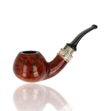 Erik Nørding Freehand Special Double Silver Pipe 706 with polished ruby briar bowl and ornate silver mount.