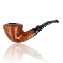 Nørding Royal Flush King Pipe 709 with polished golden chestnut briar Dublin bowl and black bent acrylic stem.
