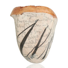 Close-up of Harmony Freehand bowl showing natural plateau top and artistic calligraphy-style finish.