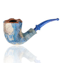 Handmade Danish freehand pipe with nautical coastal design, plateau rim and translucent blue stem.