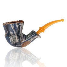 Erik Nording Harmony Freehand Special 716 briar pipe featuring a stag in a snowy woodland scene with amber acrylic stem.
