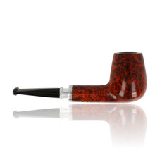 Danish-made smooth finish Billiard pipe displaying rich ruby-brown briar grain and polished metal spigot fitting.